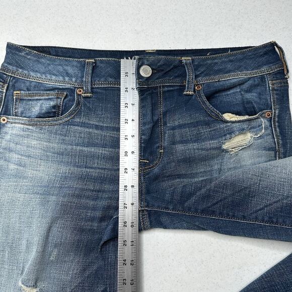 American Eagle Jeans Womens 12 Kick Boot Blue Denim Distress Grunge Western EUC - Picture 8 of 13